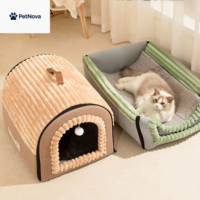 Thickened All-Season Enclosed Pet Bed Portable Dog House Cat Tent with Washable Bedding for Small Medium Large Dogs