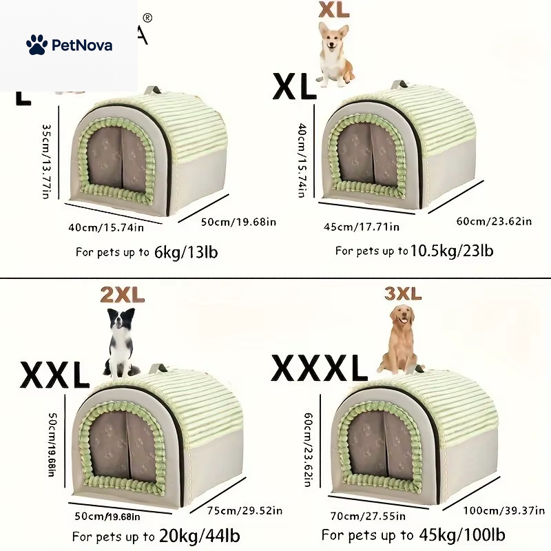 Thickened All-Season Enclosed Pet Bed Portable Dog House Cat Tent with Washable Bedding for Small Medium Large Dogs