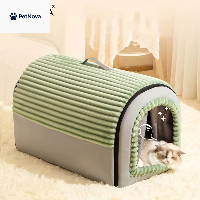 Thickened All-Season Enclosed Pet Bed Portable Dog House Cat Tent with Washable Bedding for Small Medium Large Dogs